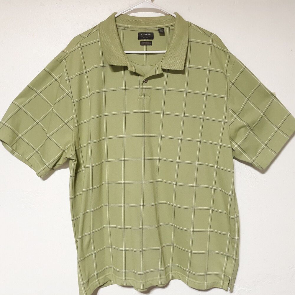 Arrow Mens Polo Golf Shirt Short Sleeve Green Plaid XXL Check